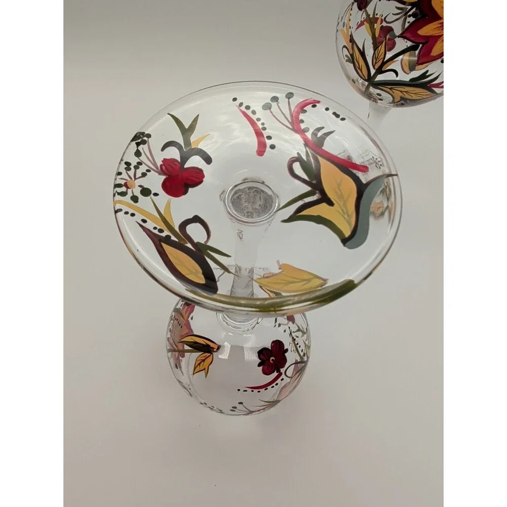 Pier 1 Carynthum Wine Glasses Hand Painted Fall Floral Set Of 2